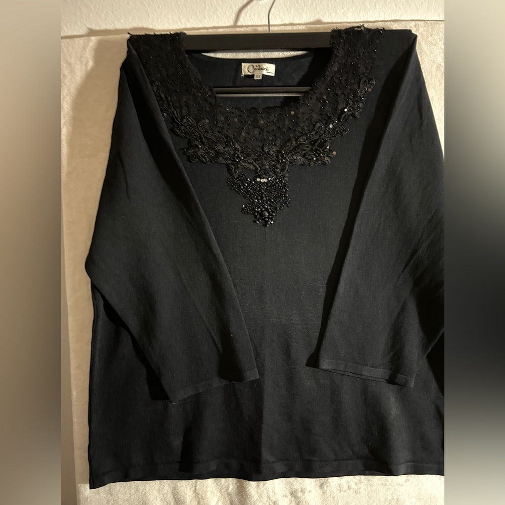 CARDUCCI| Pullover beaded sweater| Black| Size 2X| Plus Size